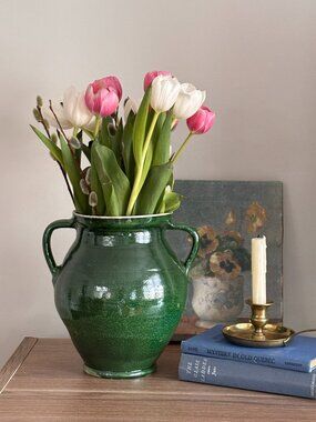 Vintage Glazed Terracotta Pot: European Rustic Pottery Vase